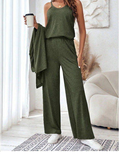 Casual loose three piece vest pants cardigan three piece set