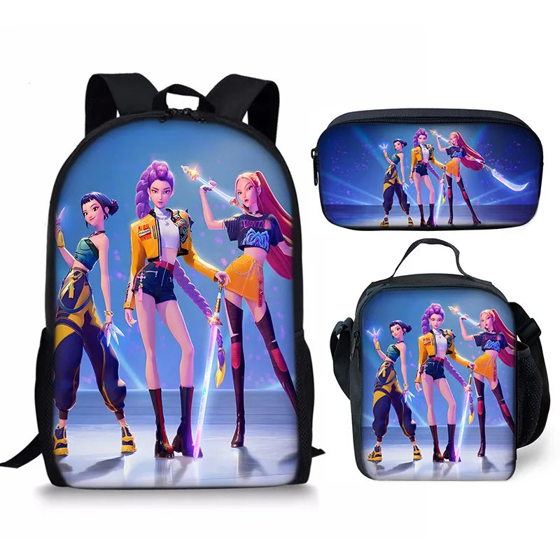 KPop Demon Hunters School Bags Backpack With Lunch Bag & Pencil Bag
