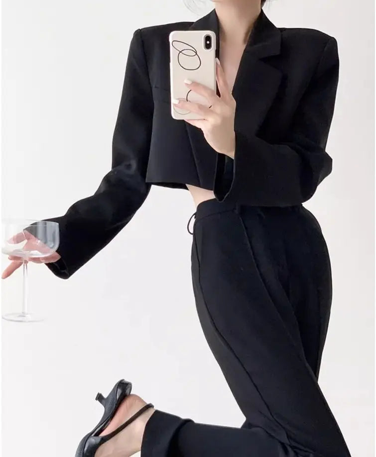 Short Blazer Elegant Solid Long Sleeve Open Front Coats