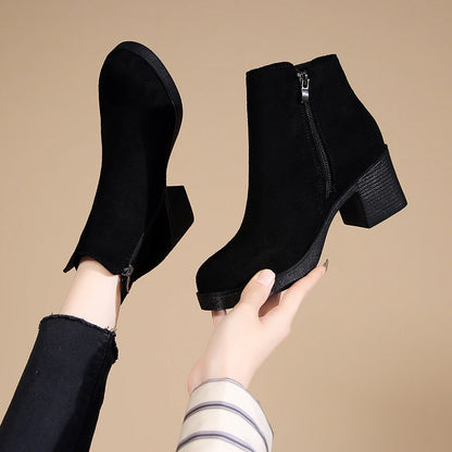 High-heeled ankle elegant round toe warm winter boots
