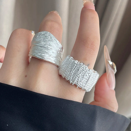 925 Sterling Silver Geometric Wide Sparkling Ring