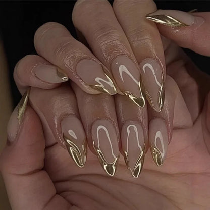 24pcs French Fake Nails Finished Almond Nails Sets