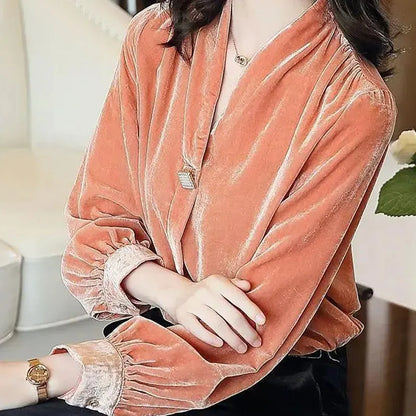 Korean V-Neck Button Loose Shirt