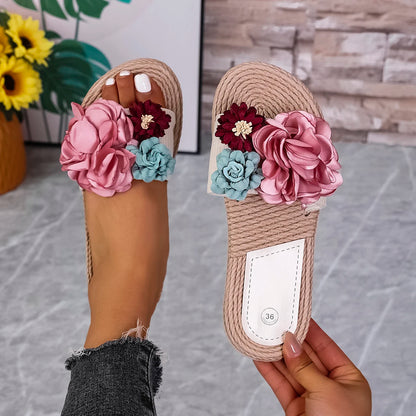 Large Flower Lightweight Flat Slippers