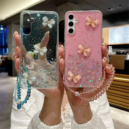 Crystal Bracelet 3D Butterfly Glitter Case For Samsung Cover