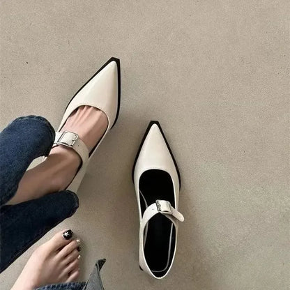 Mary Jane Belt Buckle Medium Heel Small Leather Shoes