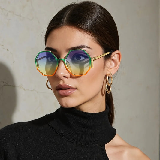 Geometric Multi-color Semi-circular Frame Semi Transparent Sunglasses