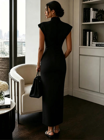 Elegant Cap Sleeve V-Neck Sexy Slim Knee Length Sheath Bodycon Pencil Dress