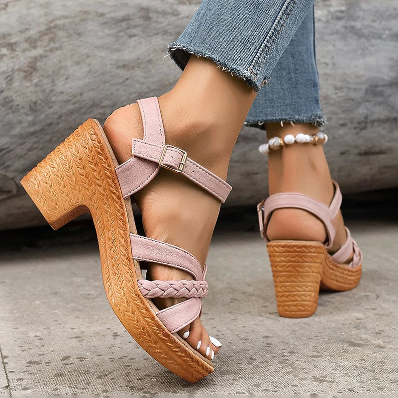 Braided High Heels Chunky Platform Gladiator Sandals