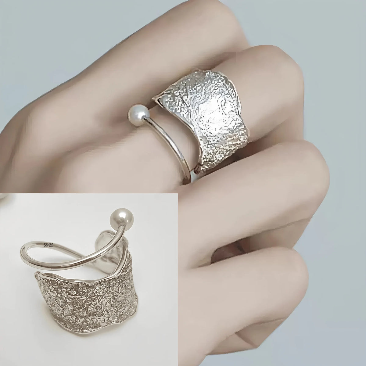 925 Sterling Silver Geometric Black Stone Rings