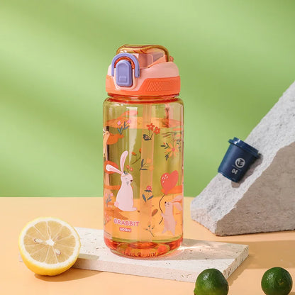 600ml Cartoon Animal Water Bottle Portable Safety Lock Cute Straw Cup
