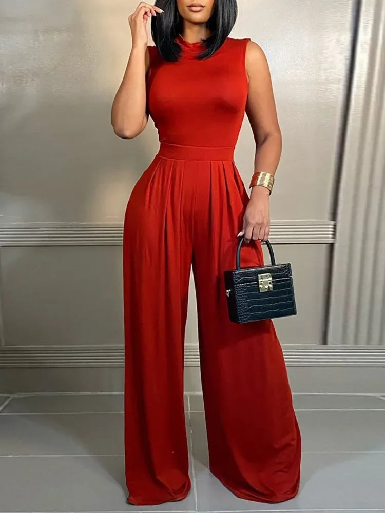 Wide Leg Long Sleeveless Bodysuits Jumpsuits Trousers