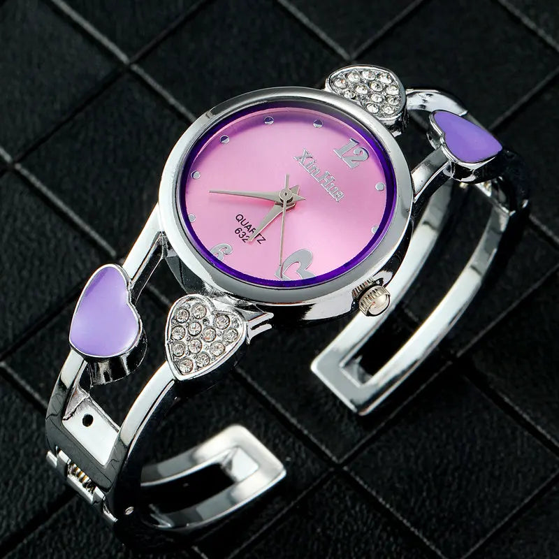 Vintage Heart Quartz Silver Classic Crystal Stainless Steel Luxury Watch