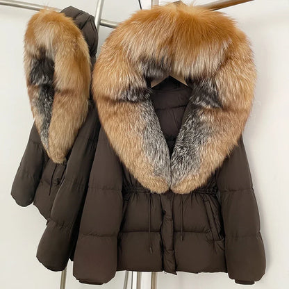 Real Fox Fur Puffer Jacket Coat