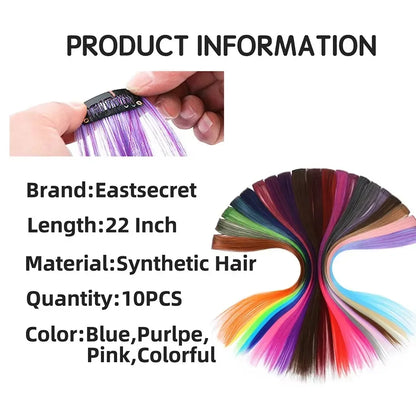 Colored Highlight 22 Inch Synthetic Hair Extensions Rainbow Long Straight Hairpieces