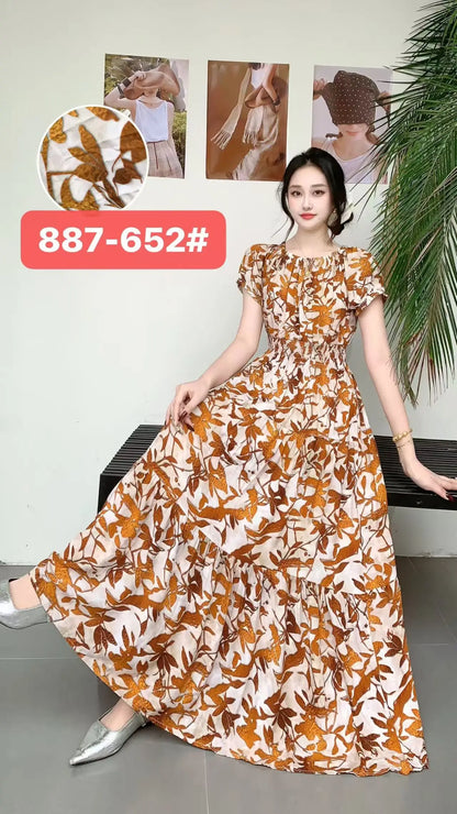 Long Maxi Bohemian Korean Style Floral Vintage Slim Dress Boho