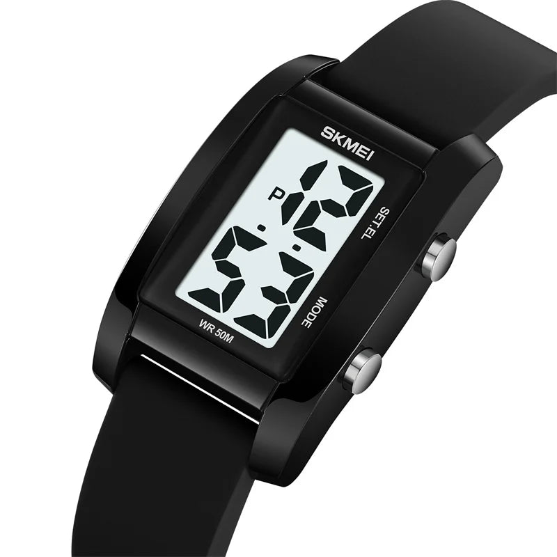 Digital with Date Week Display Silicone Strap LED Light Waterproof Wristwatch