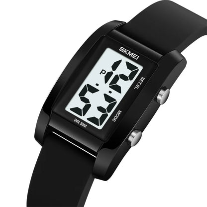 Digital with Date Week Display Silicone Strap LED Light Waterproof Wristwatch