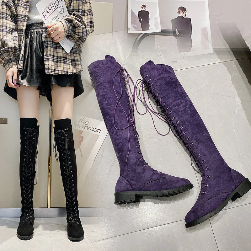 Sexy Thigh High Boots Rome Low Heels Boots