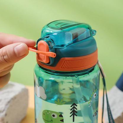 600ml Cartoon Animal Water Bottle Portable Safety Lock Cute Straw Cup