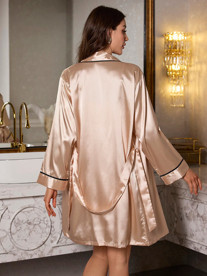Bathrobe paired with halter shorts casual pajama set