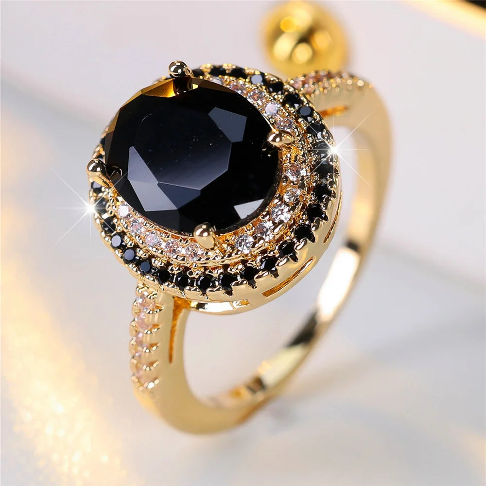 Luxury Black Zircon Stone Oval Rings
