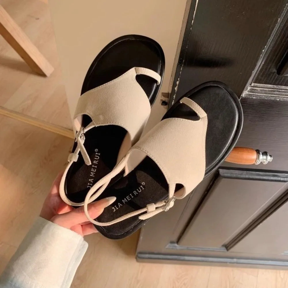Suede Clip Toe Slingback Sandals Buckle Strap Sandals