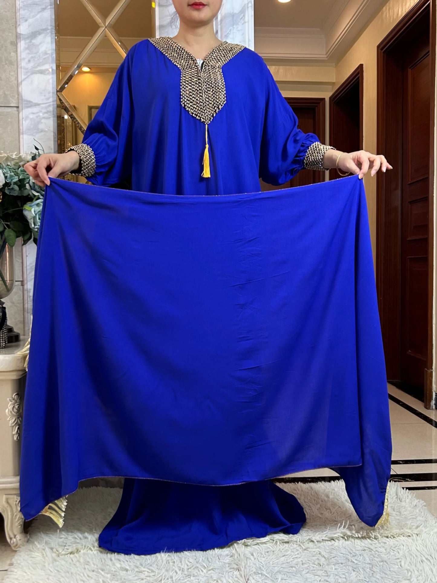 Muslim Long Sleeve Cotton With Big Scarf African Abaya