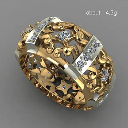 Huitan Strength Gold Band Geometric Cubic Zircon Stone Ring