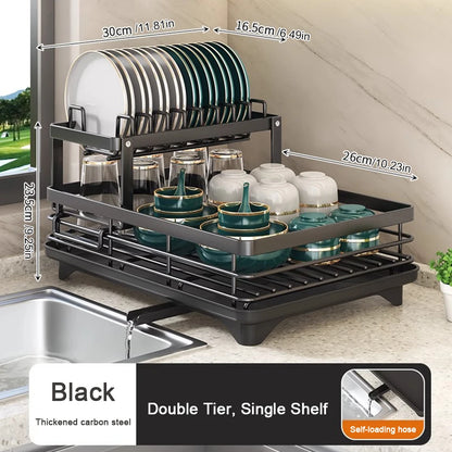Adjustable Steel 2 Tier Plates Organizer Dish Bowl Drainer