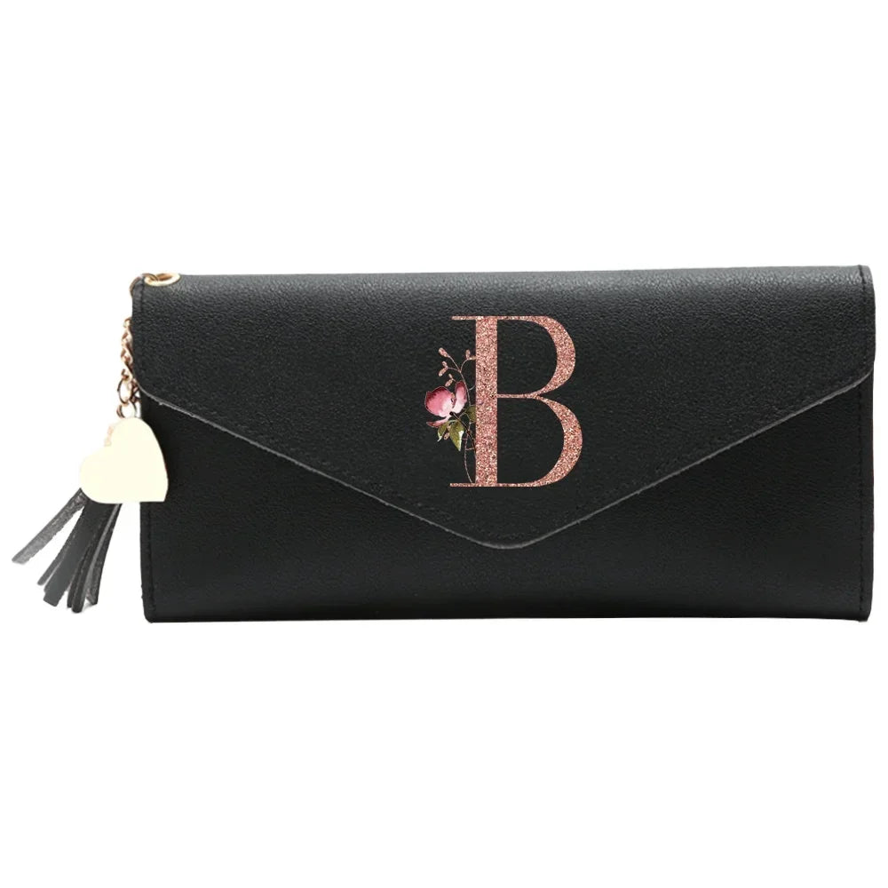 Black Small Leather Coin Rose Gold Wallet