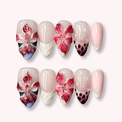 24pcs/Box Long Coffin False Nails Art Rose with Glue Wearable Jelly Nails