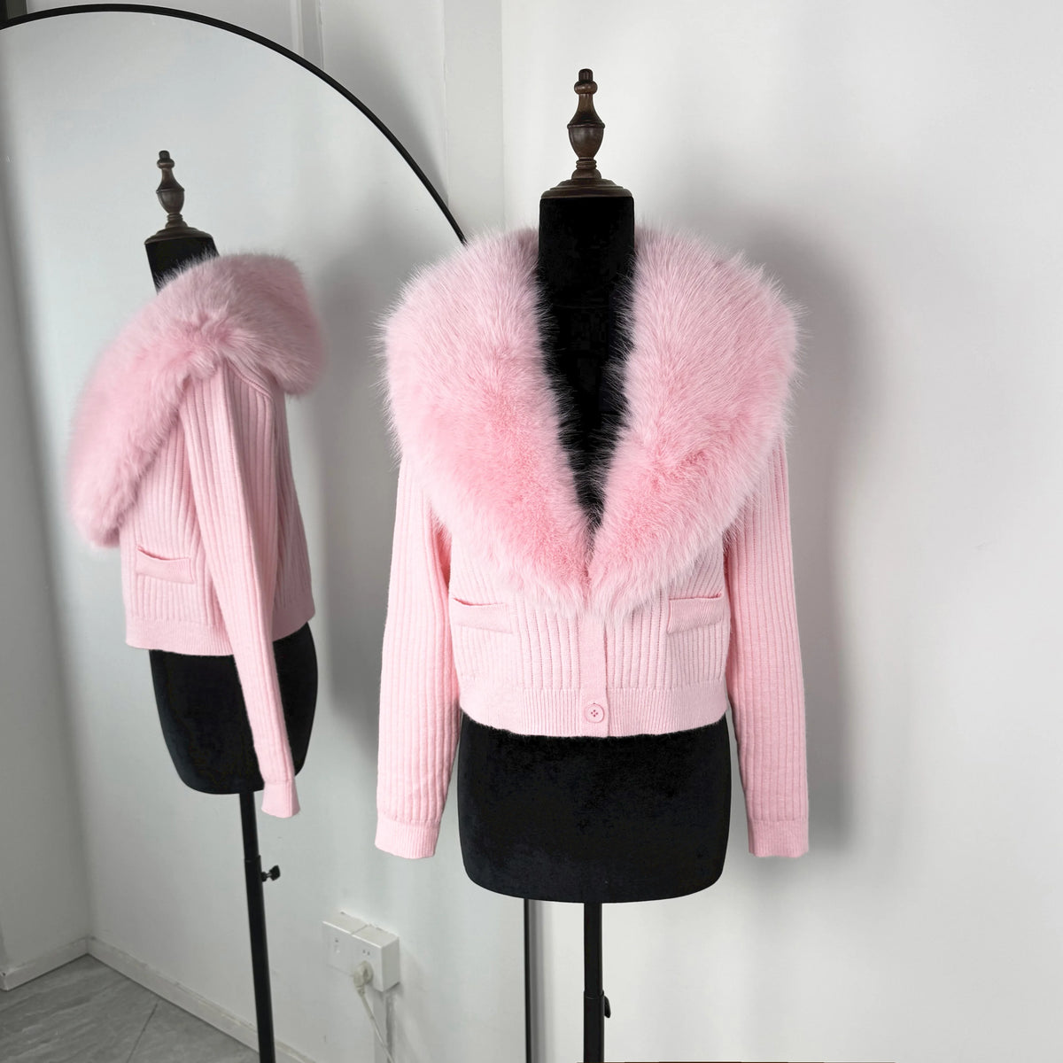 Vintage Plush Knit Button Patchwork Slim Short Cardigan Sweater