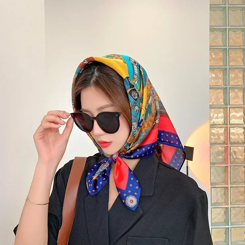 Luxury Silk Square Scarf Soft Satin Horse Hairband Hijab Headband Shawl