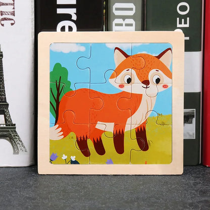 11X11CM Kids Wooden Puzzle Cartoon Animal Traffic Toys