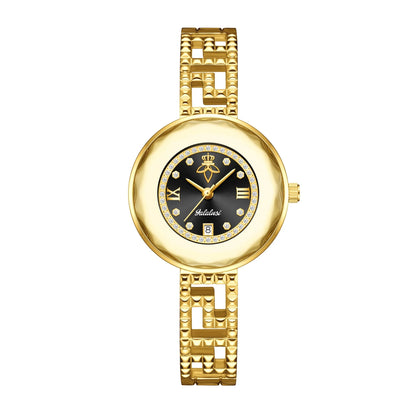 Round Dial Luxury Diamond-Studded Water-Resistant Quartz Bracelet Watch