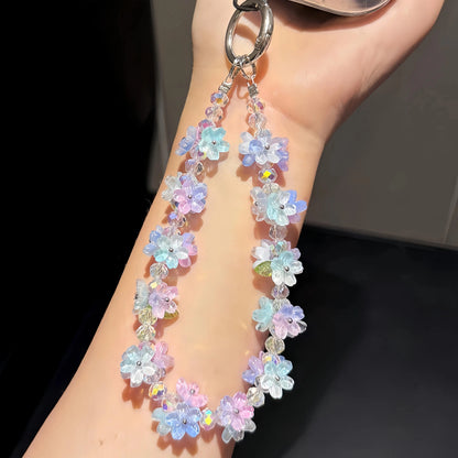 Gradient Crystal Flower Mobile Phone Chain Anti Loss Wrist Strap