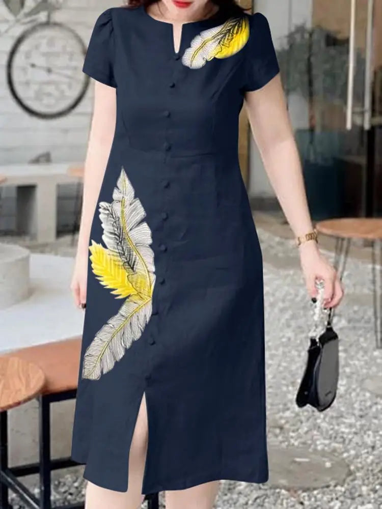 Vestido midi estampado de hojas