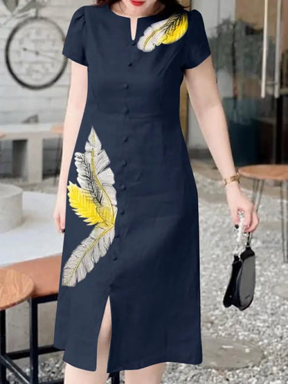 Vestido midi estampado de hojas