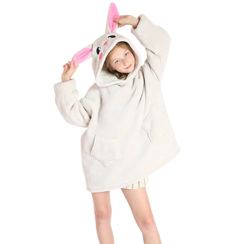 Kids Hoodie Oversized Blanket with Sleeves Panda Giraffe Kigurumi Sweatshirt