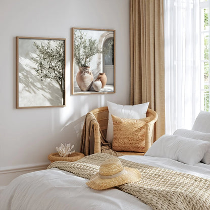2pcs/set Neutral Olive Tree Shadow Vase Canvas
