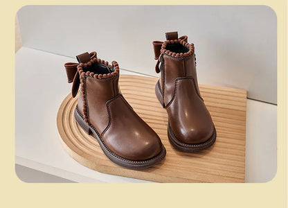 Short Back Knots Ankle Soft Sole Princess Leather Boots