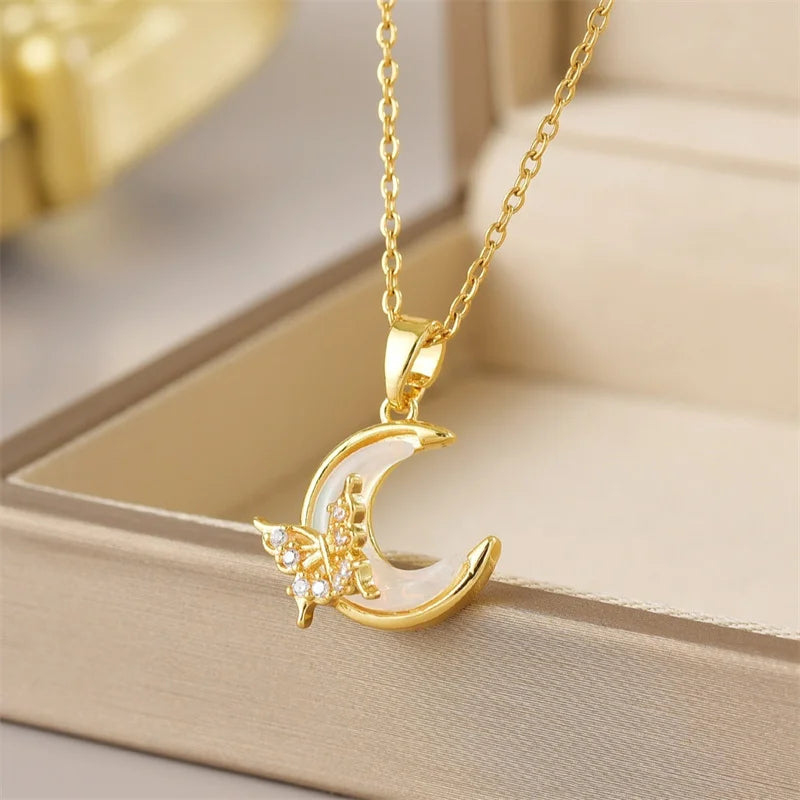 Zircon Butterfly Tassel Necklace Flower Choker Jewelry