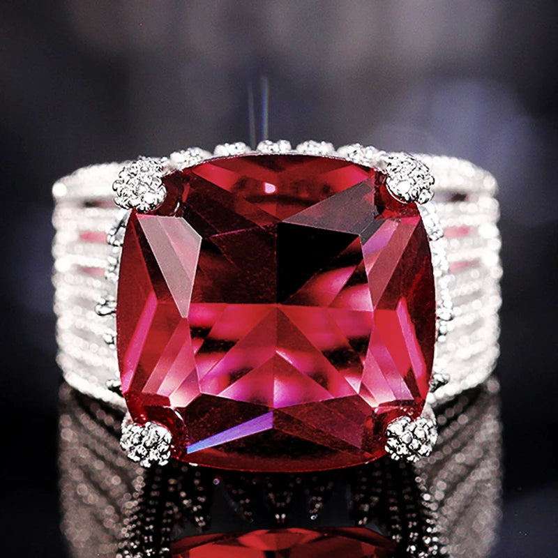 Square Dark Red Cubic Zirconia Hyperbole Noble Rings