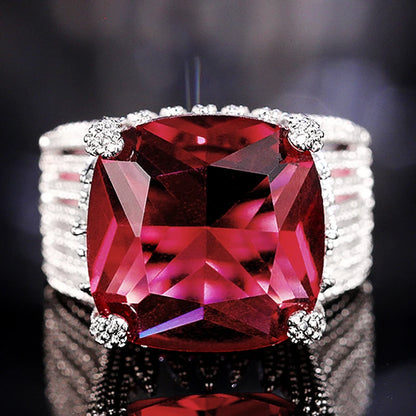 Square Dark Red Cubic Zirconia Hyperbole Noble Rings