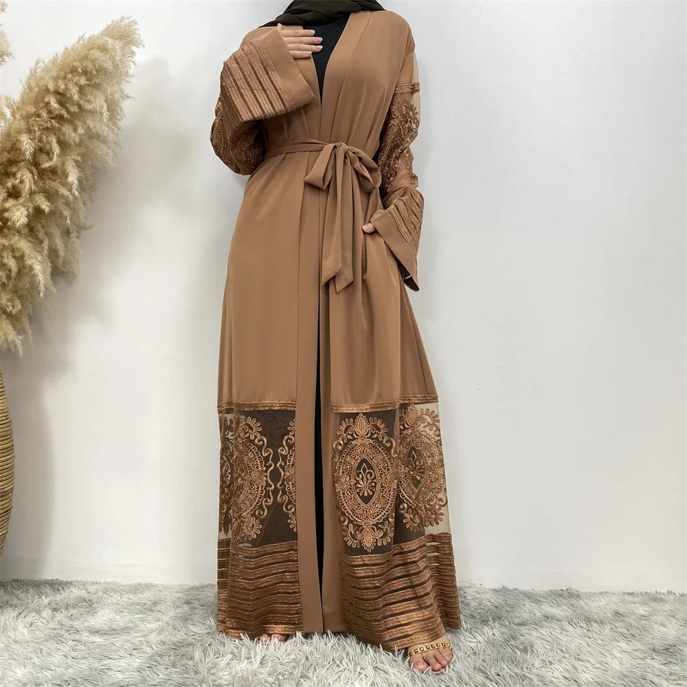 Luxury Gold Rhinestones Muslim Dress Kaftan Abaya