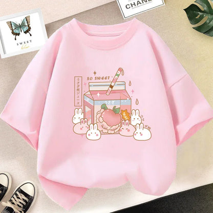 Cute Strawberry Milk Shake Cartoon T-shirt