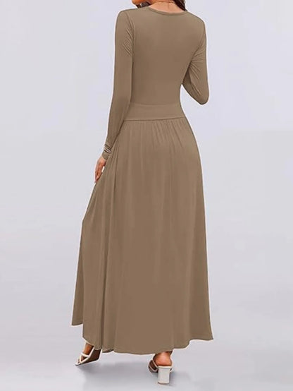 Long Sleeve Maxi Fit Ruched Casual Wear Dress