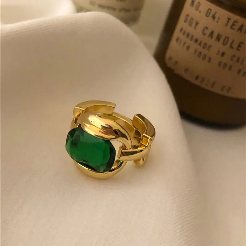 Elegant Green Crystal Stone Gold Engagement Rings