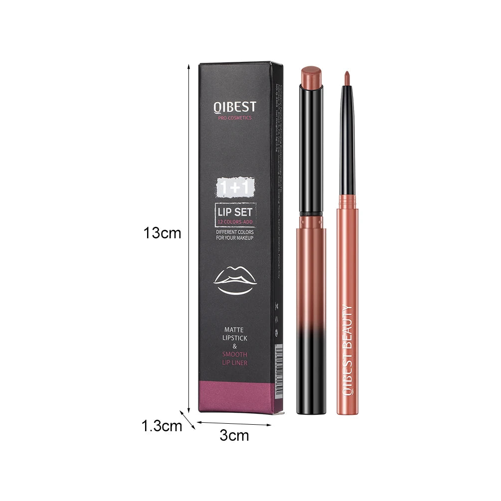 2pcs Lipstick Lipliner Matte Nude Lip Liner Pencil Waterproof Set